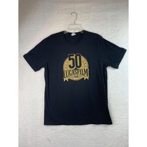 Lucasfilm Ltd 50th Anniversary Black T-Shirt Gold Sparkle RARE Mens Size XL